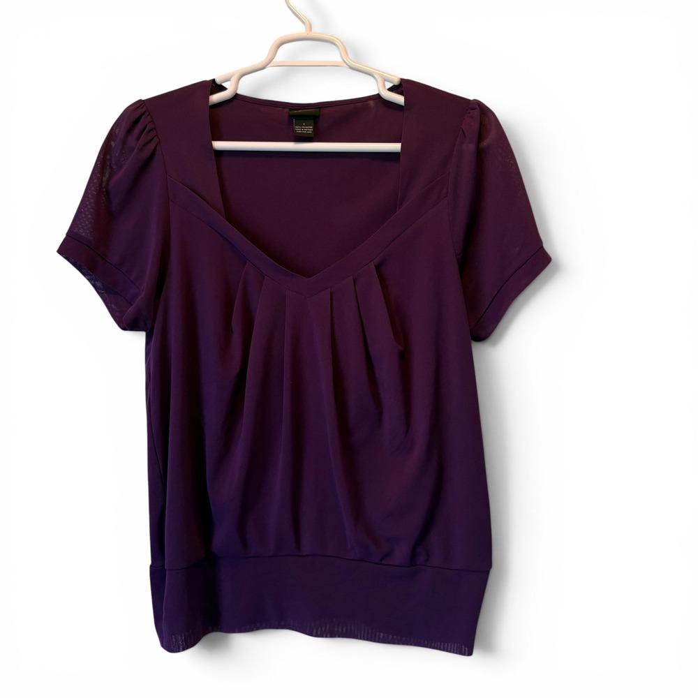 Torrid Purple V-Neck Pleated Puff Sheet Sleeve Banded Hem Blouse Top Women's‎ 1